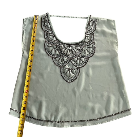 Decree Art Deco Blouse Sequins Neckline Sheer Chiffon Sleeveless Open Back Sz S - Picture 3 of 6